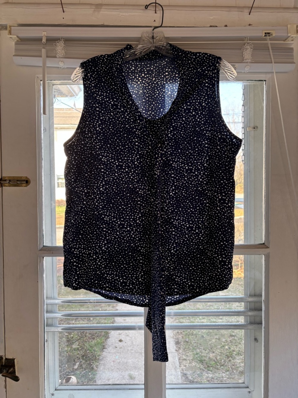 Women’s Navy Blue Sleeveless Tie-Front Blouse